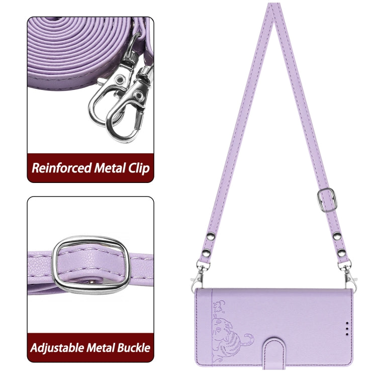 For Google Pixel 9 Pro XL Cat Rat Embossed Pattern RFID Leather Phone Case with Lanyard(Purple) - Google Cases by PMC TechLife | Online Shopping South Africa | PMC TechLife | Buy Now Pay Later Mobicred