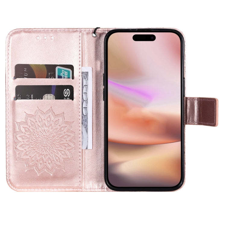 For iPhone 16 Plus Embossed Sunflower Pattern Flip Leather Phone Case(Rose Gold) - iPhone 16 Plus Cases by PMC TechLife | Online Shopping South Africa | PMC TechLife | Buy Now Pay Later Mobicred