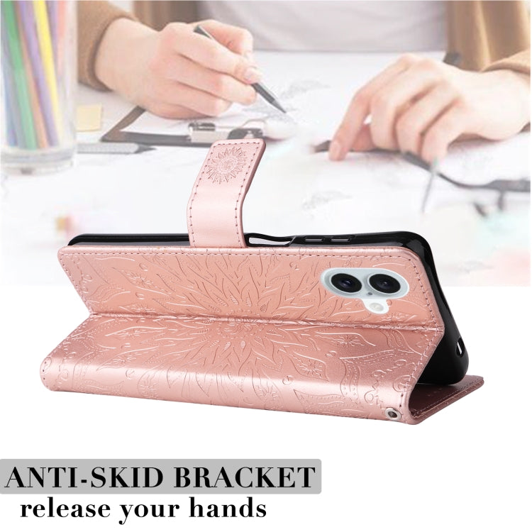 For iPhone 16 Plus Embossed Sunflower Pattern Flip Leather Phone Case(Rose Gold) - iPhone 16 Plus Cases by PMC TechLife | Online Shopping South Africa | PMC TechLife | Buy Now Pay Later Mobicred