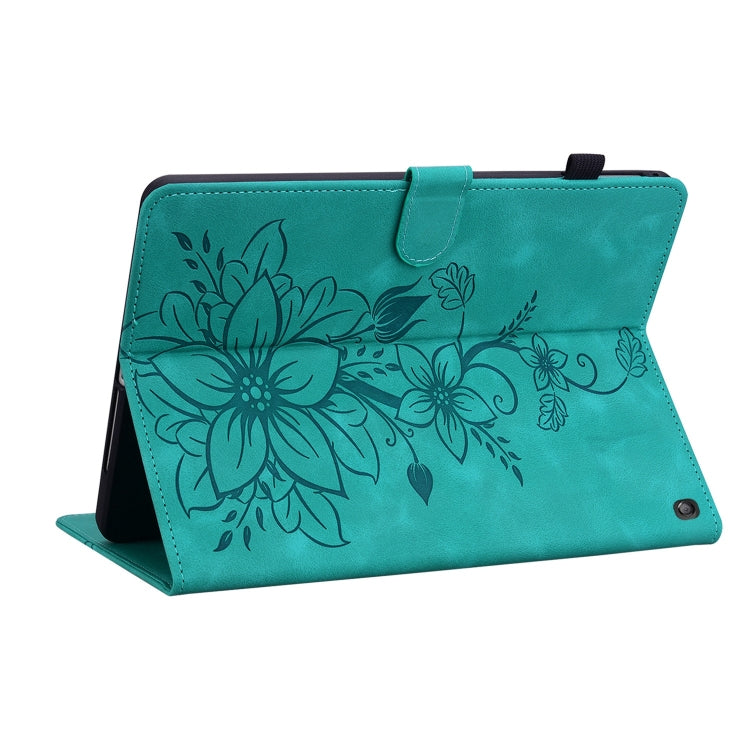 For Amazon Fire HD10 2023 Lily Embossed Leather Tablet Case(Green) - Amazon by PMC TechLife | Online Shopping South Africa | PMC TechLife | Buy Now Pay Later Mobicred
