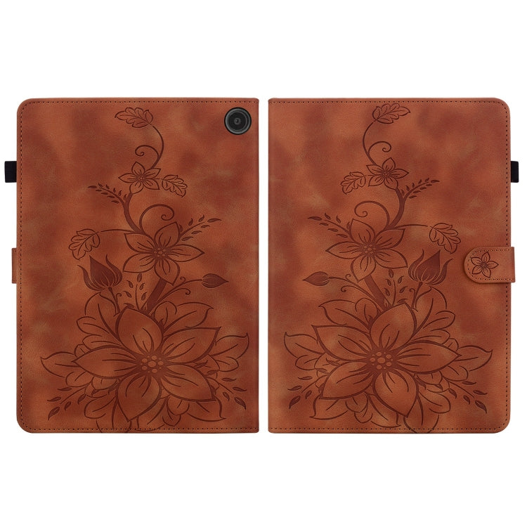 For Amazon Fire Max 11 Lily Embossed Leather Tablet Case(Brown) - free shipping - PMC TechLife - Order now!