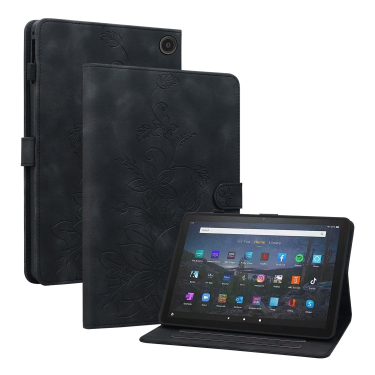 For Amazon Fire Max 11 Lily Embossed Leather Tablet Case(Black) - Amazon by PMC TechLife | Online Shopping South Africa | PMC TechLife | Buy Now Pay Later Mobicred