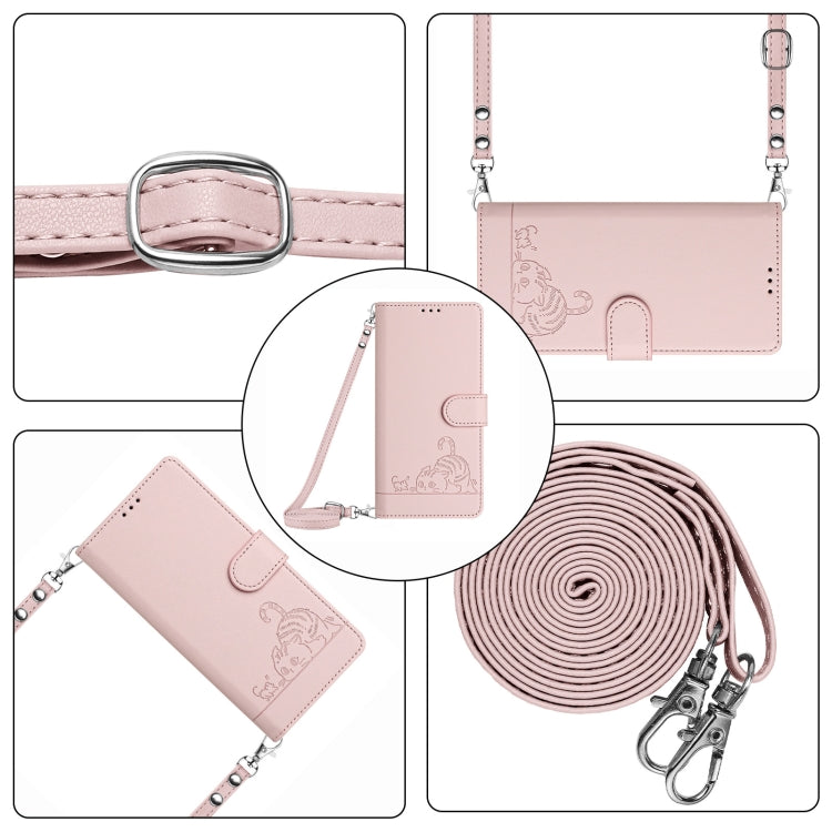 For Huawei Pura 70 Pro Cat Rat Embossed Pattern RFID Leather Phone Case with Lanyard(Pink) - Huawei Cases by PMC Jewellery | Online Shopping South Africa | PMC Jewellery | Buy Now Pay Later Mobicred