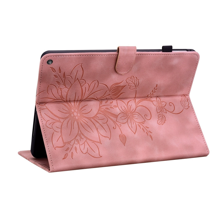 For Amazon Fire HD10 2019/2017 Lily Embossed Leather Smart Tablet Case(Pink) - Amazon by PMC TechLife | Online Shopping South Africa | PMC TechLife | Buy Now Pay Later Mobicred