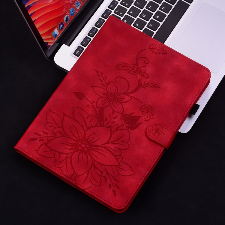 For Amazon Fire HD10 2019/2017 Lily Embossed Leather Smart Tablet Case(Red) - Amazon by PMC TechLife | Online Shopping South Africa | PMC TechLife | Buy Now Pay Later Mobicred