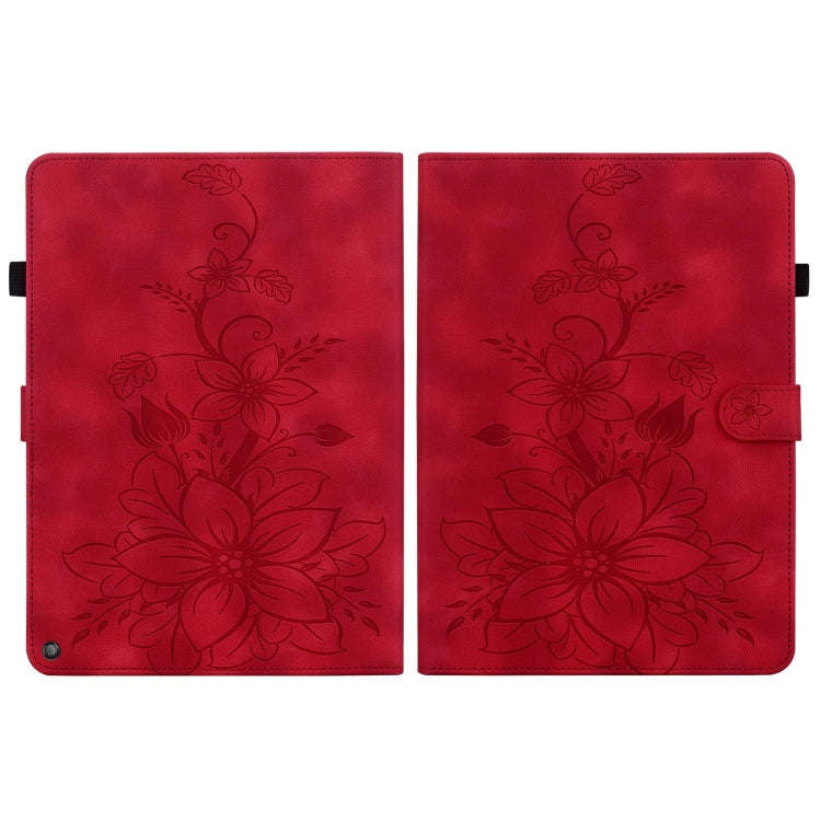 For Amazon Fire HD10 / HD10 Plus 2021 Lily Embossed Leather Smart Tablet Case(Red) - Amazon by PMC TechLife | Online Shopping South Africa | PMC TechLife | Buy Now Pay Later Mobicred