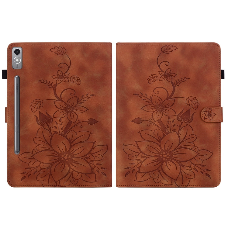 For Lenovo Tab P12 12.7 Lily Embossed Leather Tablet Case(Brown) - Lenovo by PMC TechLife | Online Shopping South Africa | PMC TechLife | Buy Now Pay Later Mobicred