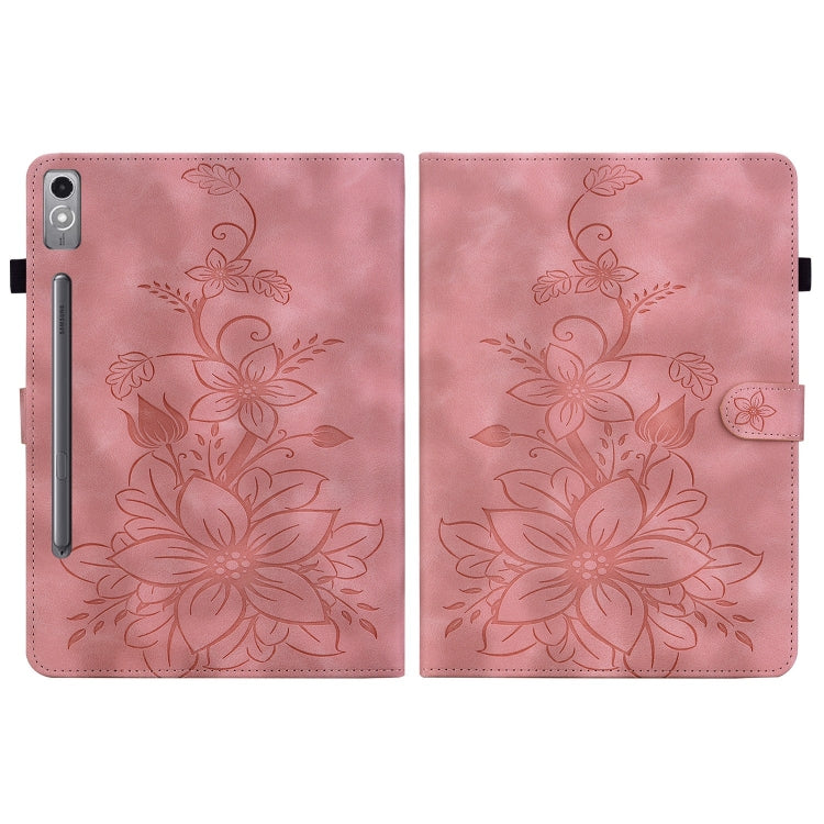 For Lenovo Tab P12 12.7 Lily Embossed Leather Tablet Case(Pink) - Lenovo by PMC TechLife | Online Shopping South Africa | PMC TechLife | Buy Now Pay Later Mobicred