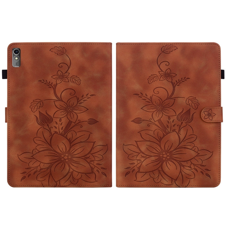 For Lenovo Tab M10 5G 2023 Lily Embossed Leather Tablet Case(Brown) - Lenovo by PMC TechLife | Online Shopping South Africa | PMC TechLife | Buy Now Pay Later Mobicred