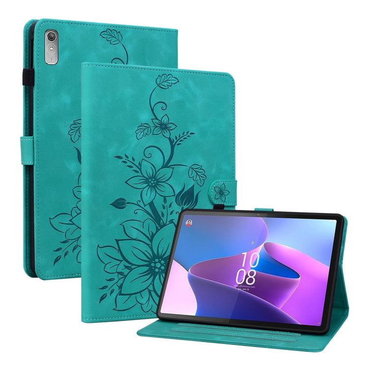For Lenovo Tab P11 Gen 2 11.5 Lily Embossed Leather Tablet Case(Green) - Lenovo by PMC TechLife | Online Shopping South Africa | PMC TechLife | Buy Now Pay Later Mobicred