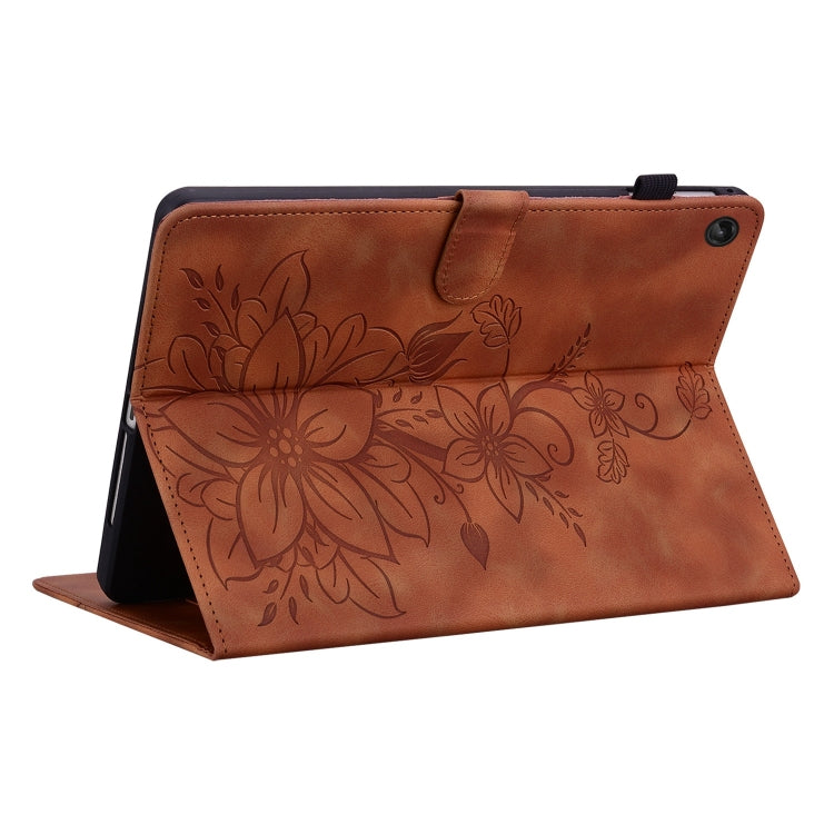 For Lenovo Tab M10 10.1 3rd Gen Lily Embossed Leather Tablet Case(Brown) - Lenovo by PMC TechLife | Online Shopping South Africa | PMC TechLife | Buy Now Pay Later Mobicred