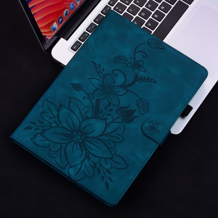 For Lenovo Tab M10 10.1 3rd Gen Lily Embossed Leather Tablet Case(Dark Blue) - Lenovo by PMC TechLife | Online Shopping South Africa | PMC TechLife | Buy Now Pay Later Mobicred