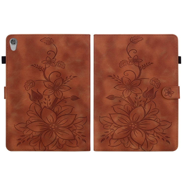 For Lenovo Tab M10 HD Gen2 Lily Embossed Leather Tablet Case(Brown) - Lenovo by PMC TechLife | Online Shopping South Africa | PMC TechLife | Buy Now Pay Later Mobicred