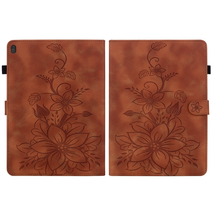 For Lenovo Tab M10 X605 /M10 HD X505 Lily Embossed Leather Tablet Case(Brown) - Lenovo by PMC TechLife | Online Shopping South Africa | PMC TechLife | Buy Now Pay Later Mobicred