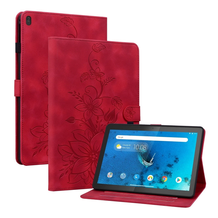 For Lenovo Tab M10 X605 /M10 HD X505 Lily Embossed Leather Tablet Case(Red) - Lenovo by PMC TechLife | Online Shopping South Africa | PMC TechLife | Buy Now Pay Later Mobicred