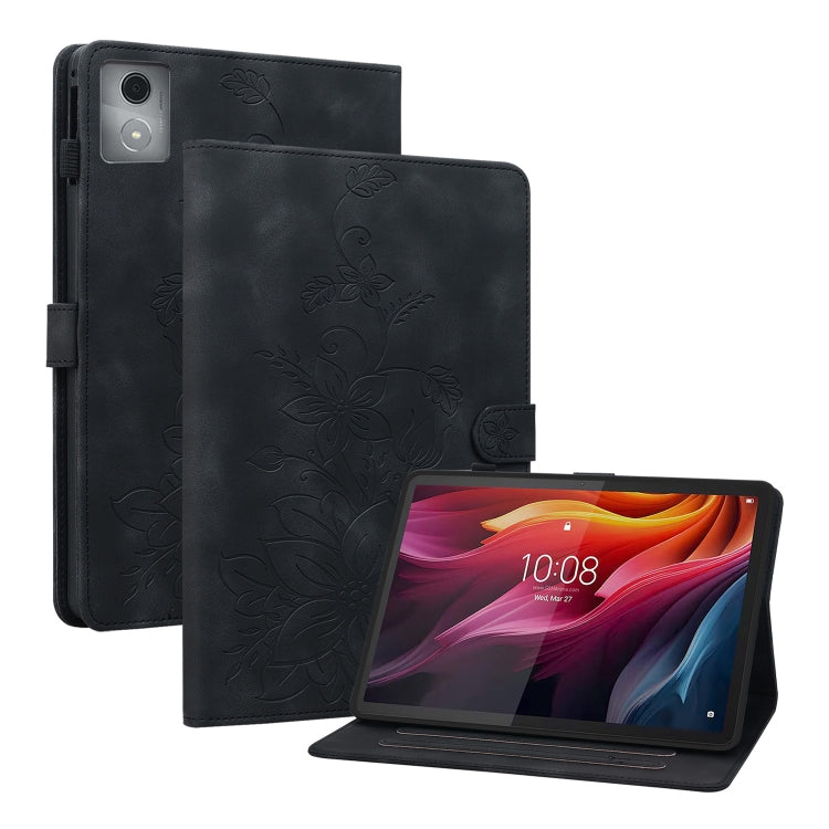 For Lenovo Tab K11 Plus Lily Embossed Leather Tablet Case(Black) - Lenovo by PMC TechLife | Online Shopping South Africa | PMC TechLife | Buy Now Pay Later Mobicred