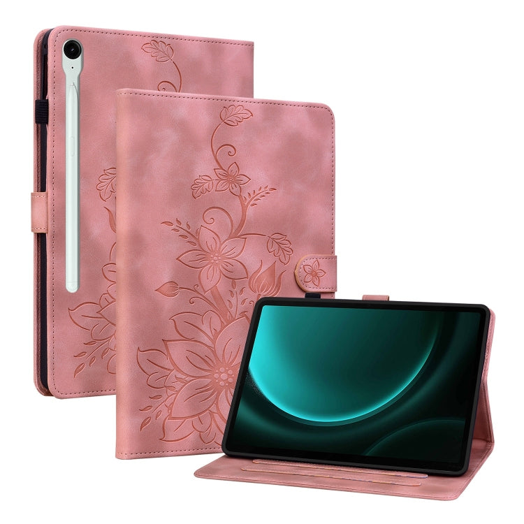 For Samsung Galaxy Tab S9 / S9 FE Lily Embossed Leather Tablet Case(Pink) - free shipping - PMC Jewellery - Order now!