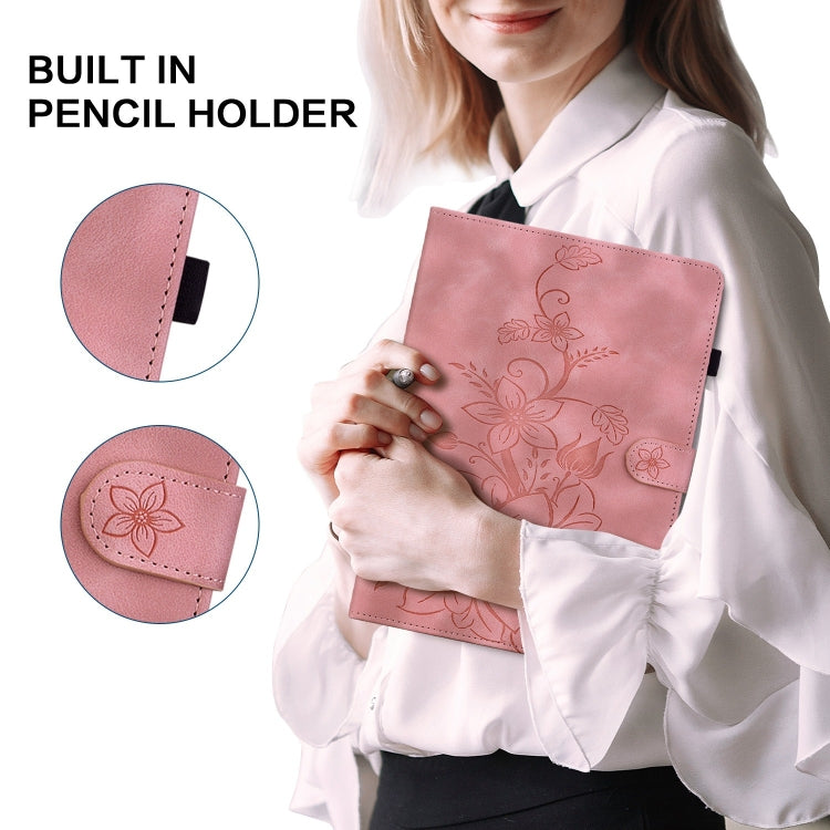 For Samsung Galaxy Tab S9 / S9 FE Lily Embossed Leather Tablet Case(Pink) - free shipping - PMC Jewellery - Order now!