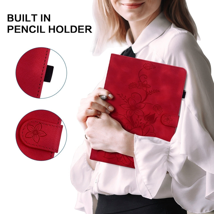 For Nokia T21 Lily Embossed Leather Tablet Case(Red) - Nokia by PMC TechLife | Online Shopping South Africa | PMC TechLife | Buy Now Pay Later Mobicred