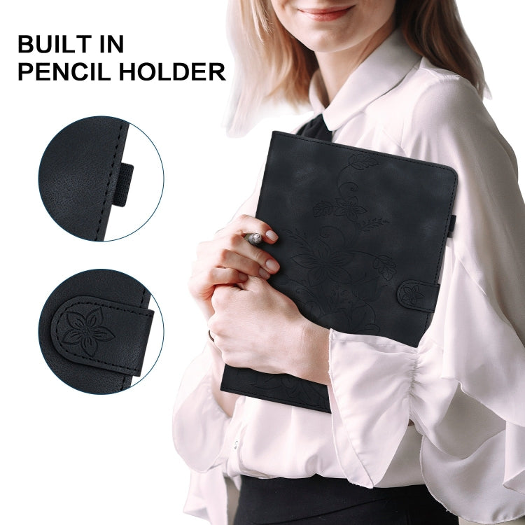 For Nokia T20 10.4 2021 Lily Embossed Leather Tablet Case(Black) - Nokia by PMC TechLife | Online Shopping South Africa | PMC TechLife | Buy Now Pay Later Mobicred