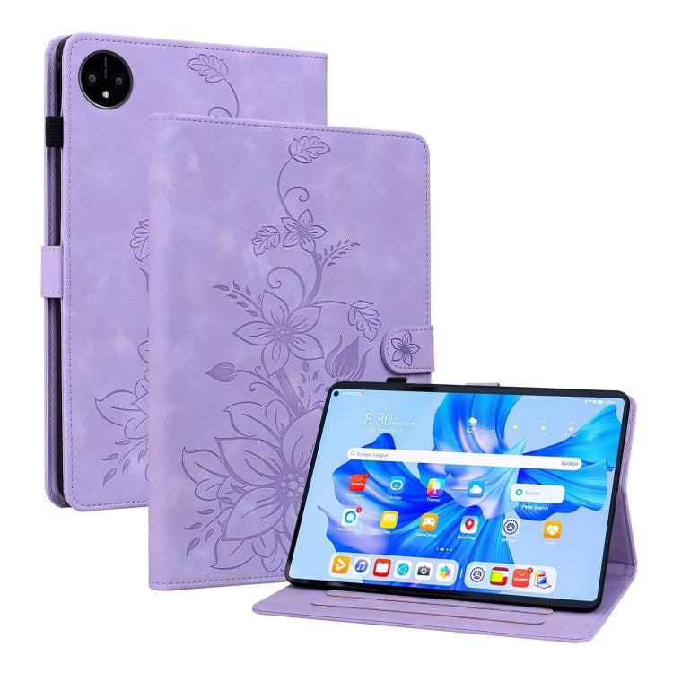 For Huawei MatePad Pro 11 2022 Lily Embossed Leather Tablet Case(Purple) - Huawei by PMC TechLife | Online Shopping South Africa | PMC TechLife | Buy Now Pay Later Mobicred
