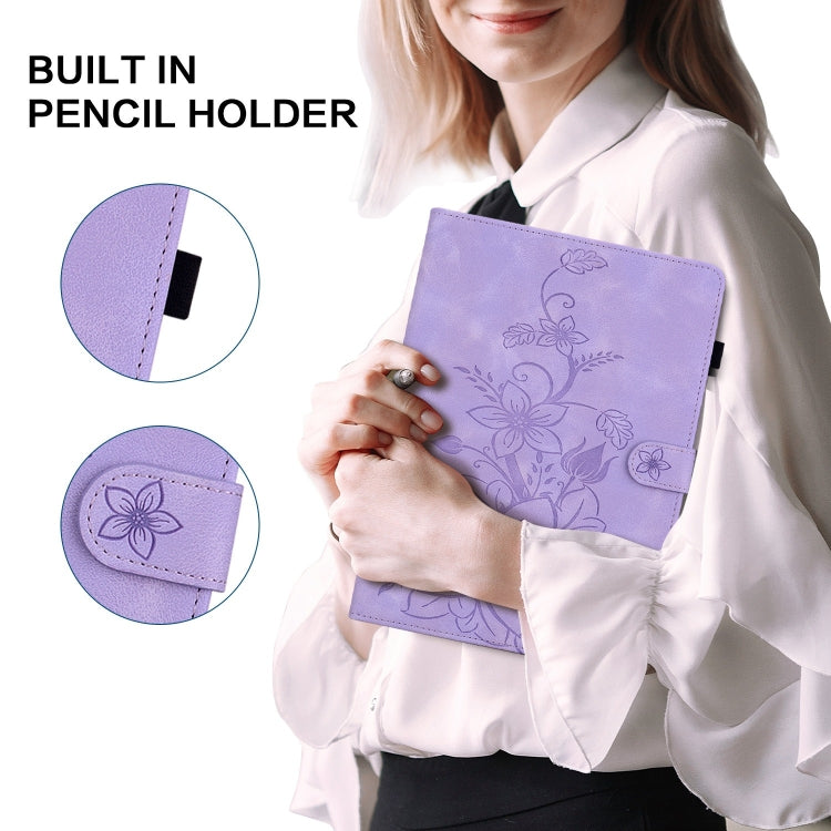 For Huawei MatePad Pro 11 2022 Lily Embossed Leather Tablet Case(Purple) - Huawei by PMC TechLife | Online Shopping South Africa | PMC TechLife | Buy Now Pay Later Mobicred