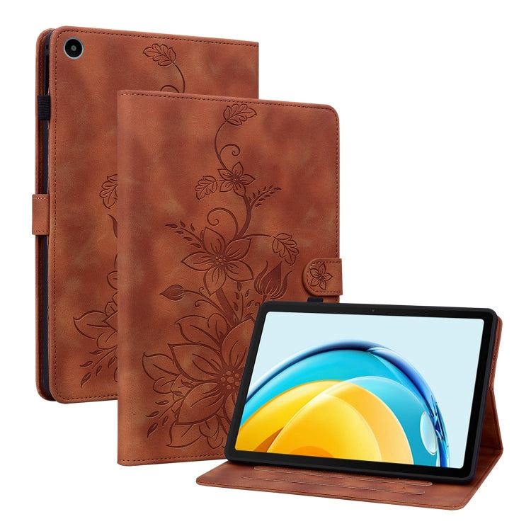 For Huawei MatePad SE 10.4 Lily Embossed Leather Tablet Case(Brown) - Huawei by PMC TechLife | Online Shopping South Africa | PMC TechLife | Buy Now Pay Later Mobicred