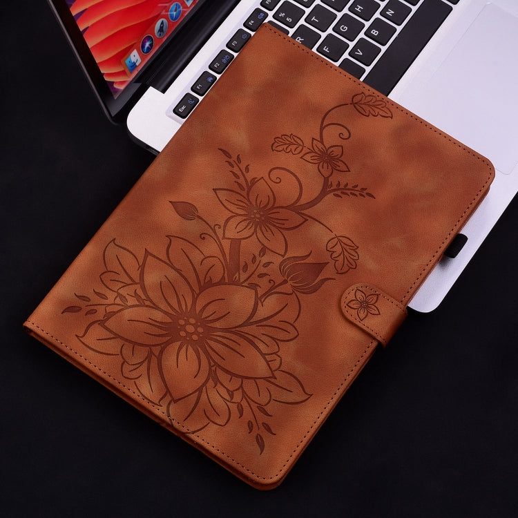 For Huawei MatePad SE 10.4 Lily Embossed Leather Tablet Case(Brown) - Huawei by PMC TechLife | Online Shopping South Africa | PMC TechLife | Buy Now Pay Later Mobicred