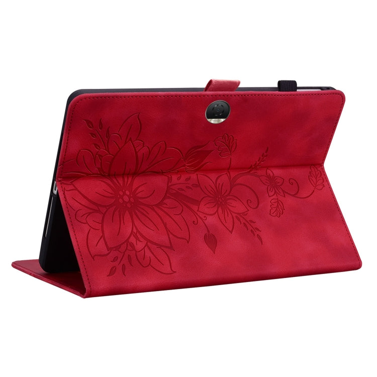 For Honor Pad 9 12.1 Lily Embossed Leather Tablet Case(Red) - Honor by PMC TechLife | Online Shopping South Africa | PMC TechLife | Buy Now Pay Later Mobicred