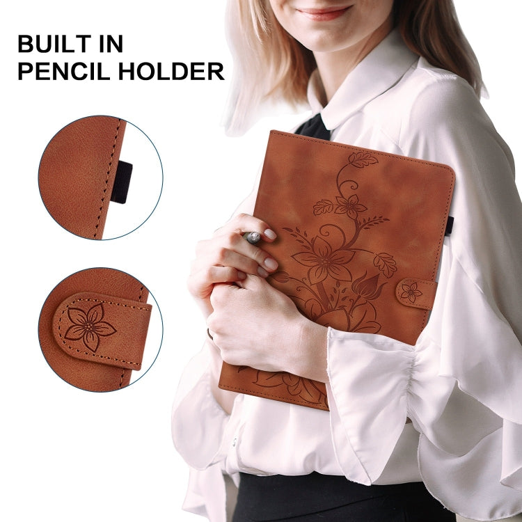 For Realme Pad 2 11.5 Lily Embossed Leather Tablet Case(Brown) - Realme by PMC TechLife | Online Shopping South Africa | PMC TechLife | Buy Now Pay Later Mobicred