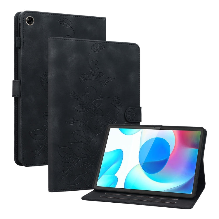 For Realme Pad 10.4 Lily Embossed Leather Tablet Case(Black) - Realme by PMC TechLife | Online Shopping South Africa | PMC TechLife | Buy Now Pay Later Mobicred
