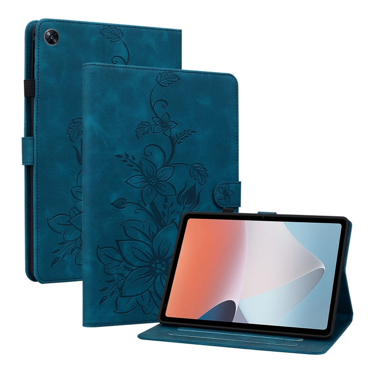 For OPPO Pad Air Lily Embossed Leather Tablet Case(Dark Blue) - free shipping - PMC TechLife - Order now!