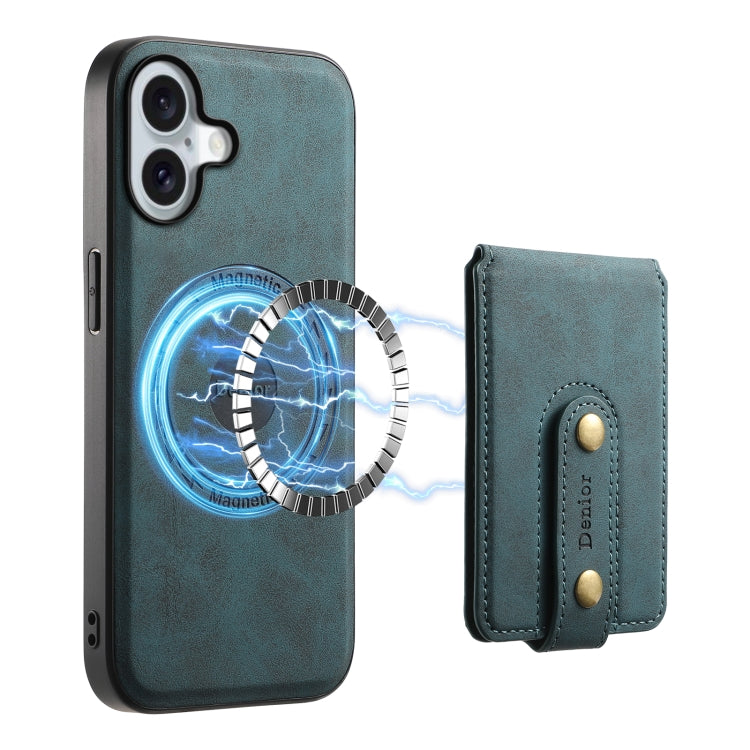 For iPhone 16 Plus Denior D14 NK Retro Pattern MagSafe Magnetic Card Holder Leather Phone Case(Blue) - iPhone 16 Plus Cases by Denior | Online Shopping South Africa | PMC TechLife | Buy Now Pay Later Mobicred