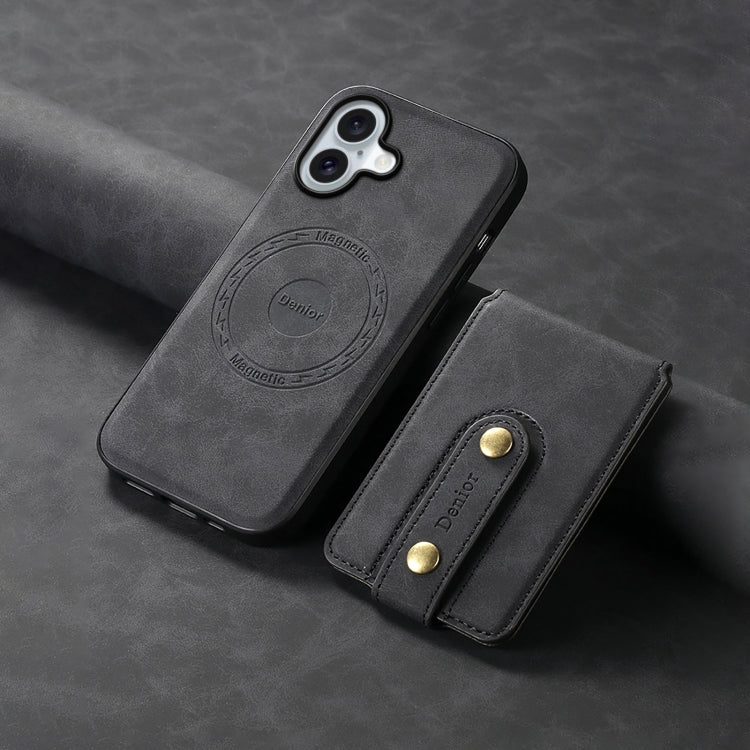 For iPhone 16 Plus Denior D14 NK Retro Pattern MagSafe Magnetic Card Holder Leather Phone Case(Black) - free shipping - PMC TechLife - Order now!