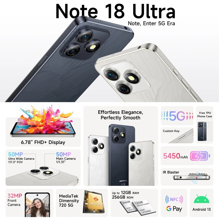 Ulefone Note 18 Ultra, 6GB+256GB, Side Fingerprint, 6.78 inch Android 13 MediaTek Dimensity 720 5G MT6853 Octa Core 2.0GHz, NFC, Network: 5G(Moonlit White) - Ulefone by Ulefone | Online Shopping South Africa | PMC Jewellery | Buy Now Pay Later Mobicred