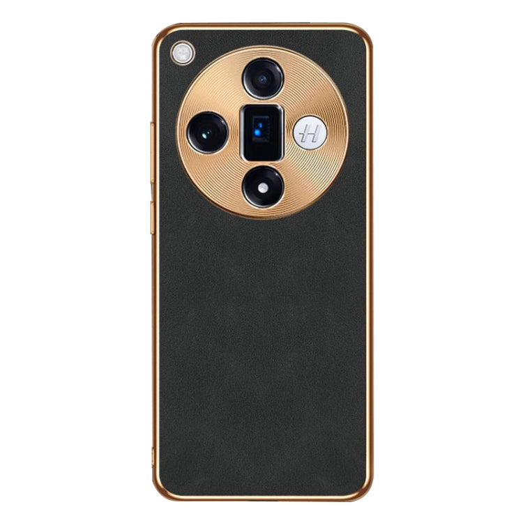For OPPO Find X7 Ultra Electroplating Lambskin Leather Phone Case(Black) - OPPO Cases by PMC TechLife | Online Shopping South Africa | PMC TechLife | Buy Now Pay Later Mobicred