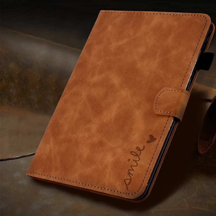 For iPad Pro 11 2024 Embossed Smile Smart Leather Tablet Case(Brown) - iPad Pro 11 2024 Cases by PMC TechLife | Online Shopping South Africa | PMC TechLife | Buy Now Pay Later Mobicred