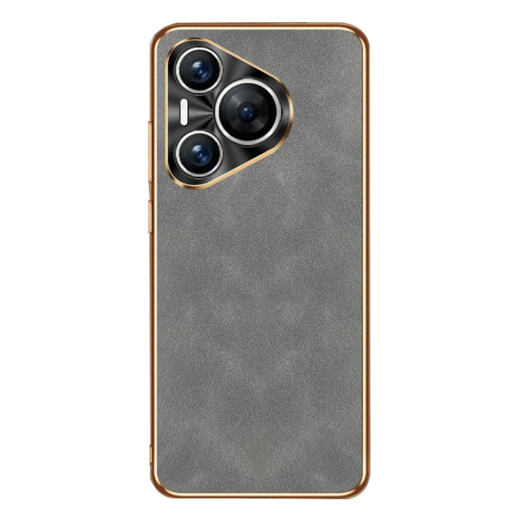 For Huawei Pura 70 Electroplating Lambskin Leather Phone Case(Grey) - Huawei Cases by PMC Jewellery | Online Shopping South Africa | PMC Jewellery | Buy Now Pay Later Mobicred