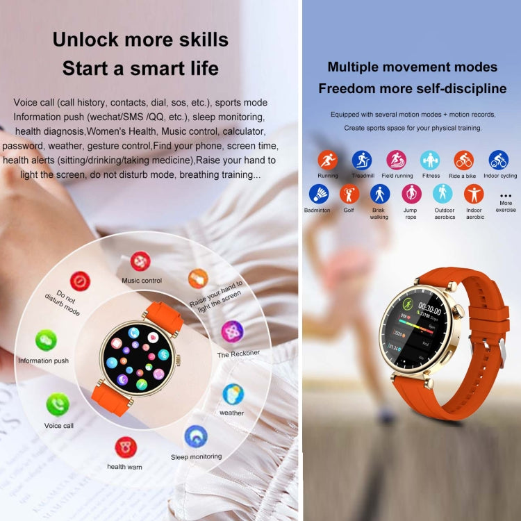 WS520 1.28 inch IP67 Sport Smart Watch, Support Bluetooth Call / Sleep / Blood Oxygen / Heart Rate / Blood Pressure Health Monitor(Gold+Orange) - Smart Watches by PMC Jewellery | Online Shopping South Africa | PMC Jewellery | Buy Now Pay Later Mobicred