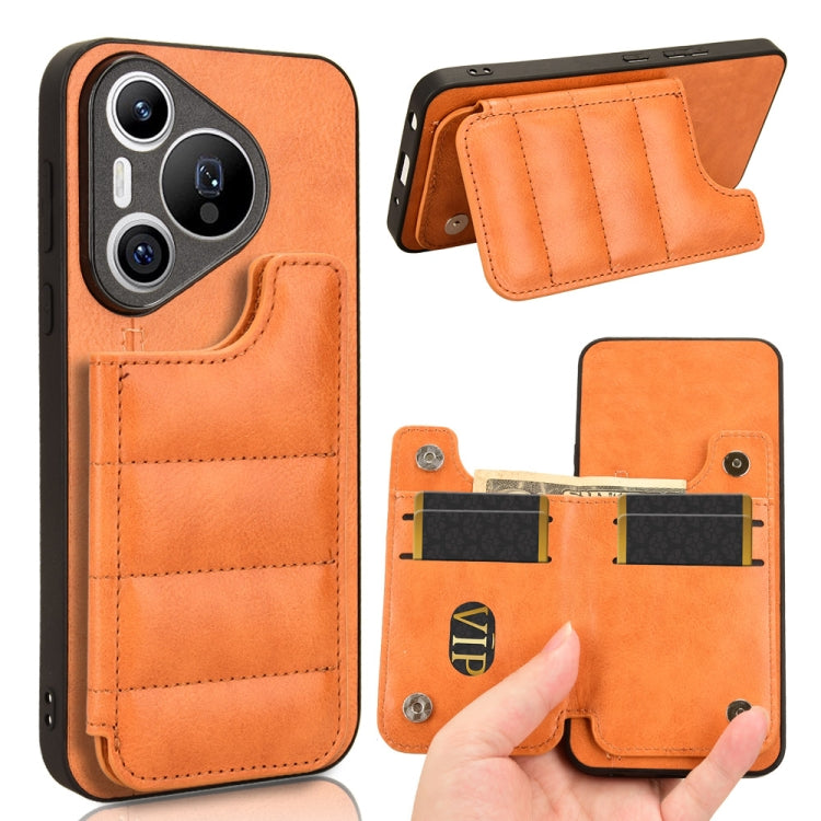 For Huawei Pura 70 Cow Pattern Sewing Card Bag Phone Case(Orange) - Huawei Cases by PMC Jewellery | Online Shopping South Africa | PMC Jewellery | Buy Now Pay Later Mobicred