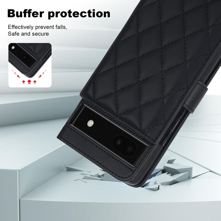 For Google Pixel 6a Crossbody Multifunction Rhombic Leather Phone Case(Black) - Google Cases by PMC TechLife | Online Shopping South Africa | PMC TechLife | Buy Now Pay Later Mobicred