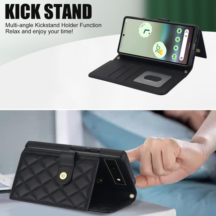 For Google Pixel 6a Crossbody Multifunction Rhombic Leather Phone Case(Black) - Google Cases by PMC TechLife | Online Shopping South Africa | PMC TechLife | Buy Now Pay Later Mobicred