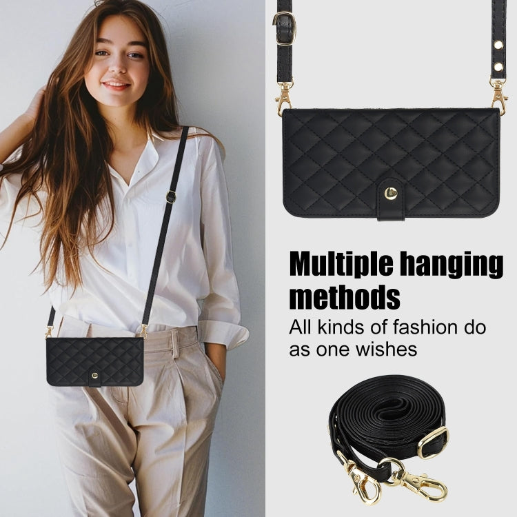 For Google Pixel 6a Crossbody Multifunction Rhombic Leather Phone Case(Black) - Google Cases by PMC TechLife | Online Shopping South Africa | PMC TechLife | Buy Now Pay Later Mobicred