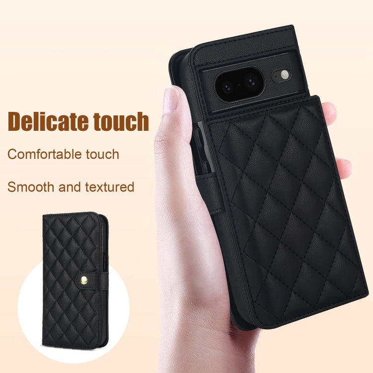 For Google Pixel 8 Crossbody Multifunction Rhombic Leather Phone Case(Black) - Google Cases by PMC TechLife | Online Shopping South Africa | PMC TechLife | Buy Now Pay Later Mobicred