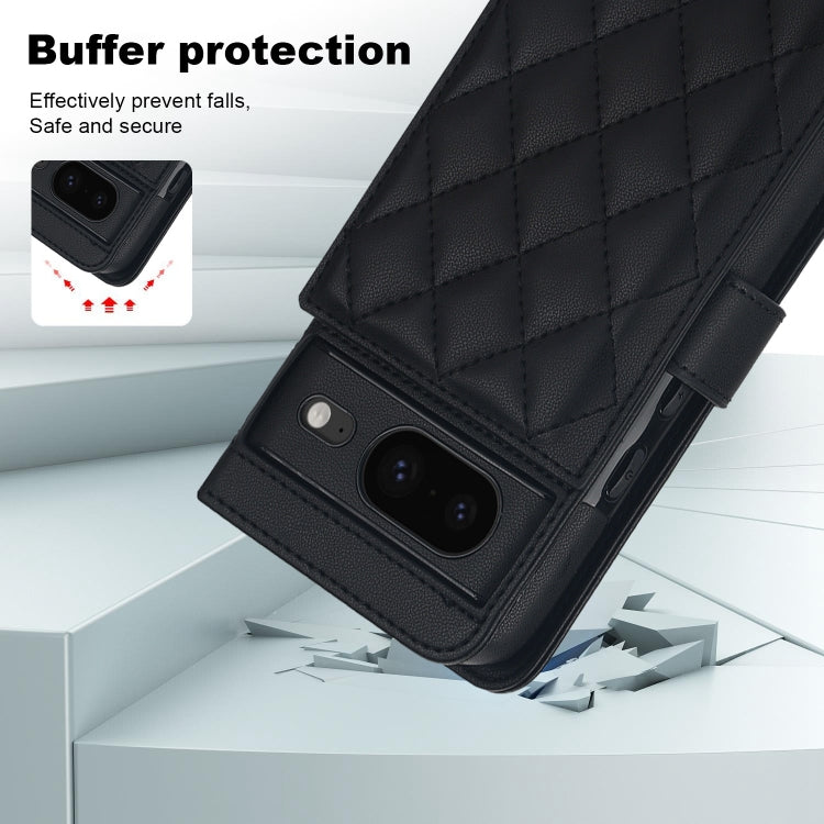 For Google Pixel 8 Crossbody Multifunction Rhombic Leather Phone Case(Black) - Google Cases by PMC TechLife | Online Shopping South Africa | PMC TechLife | Buy Now Pay Later Mobicred