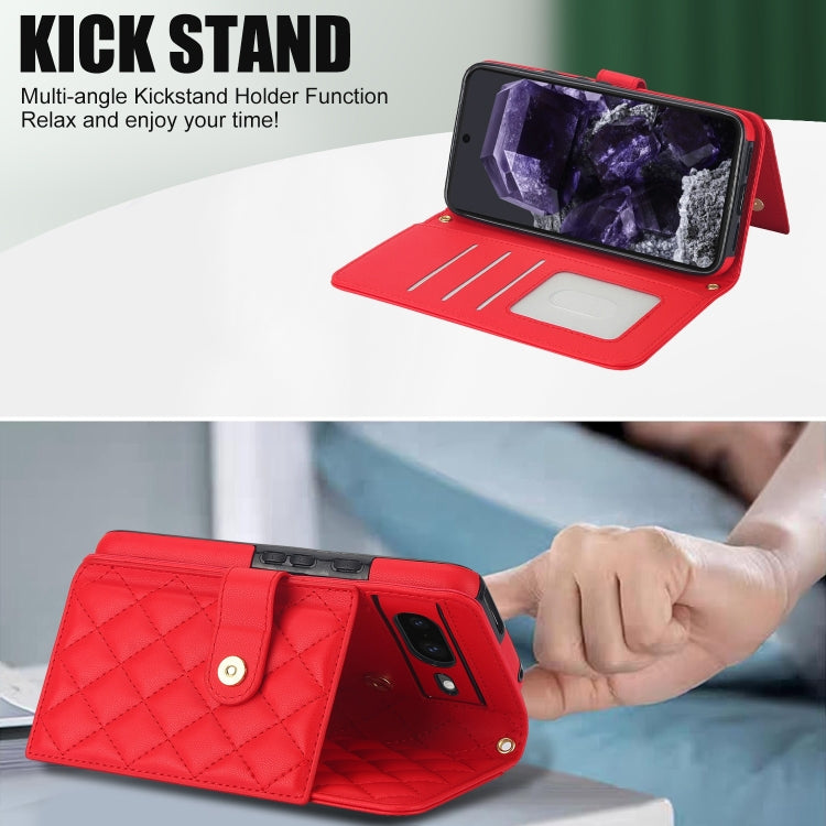 For Google Pixel 8 Crossbody Multifunction Rhombic Leather Phone Case(Red) - Google Cases by PMC TechLife | Online Shopping South Africa | PMC TechLife | Buy Now Pay Later Mobicred