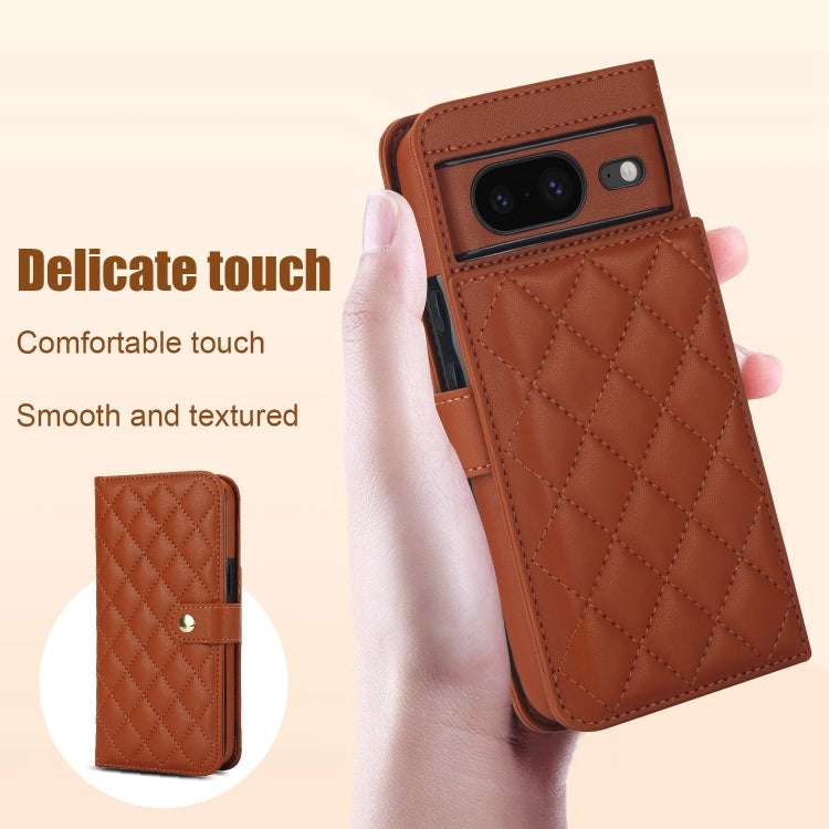 For Google Pixel 8 Crossbody Multifunction Rhombic Leather Phone Case(Brown) - Google Cases by PMC TechLife | Online Shopping South Africa | PMC TechLife | Buy Now Pay Later Mobicred