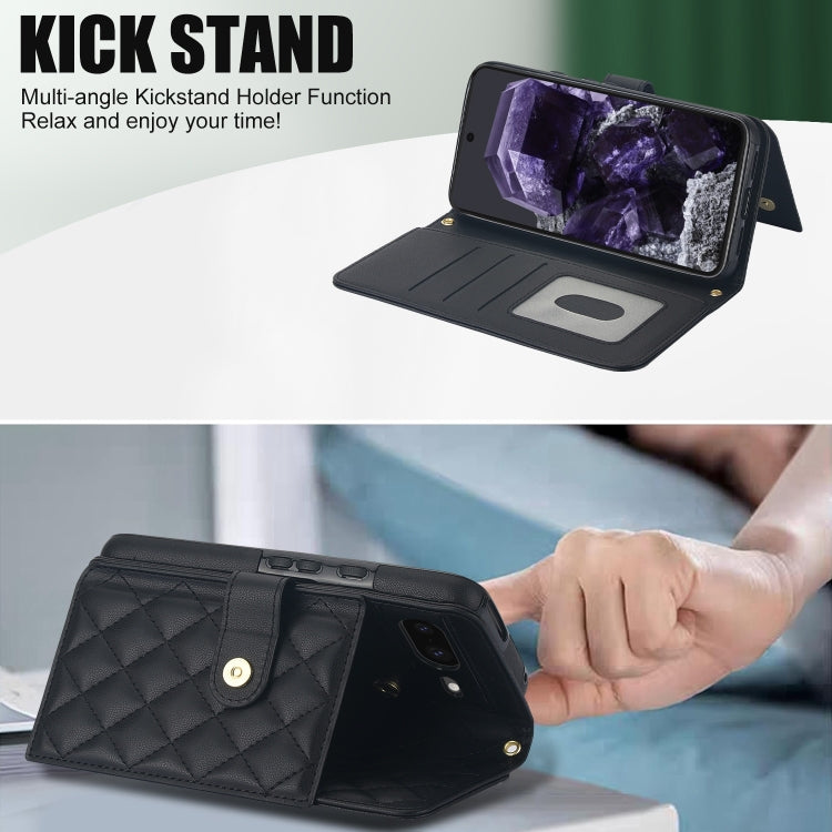 For Google Pixel 8a Crossbody Multifunction Rhombic Leather Phone Case(Black) - Google Cases by PMC TechLife | Online Shopping South Africa | PMC TechLife | Buy Now Pay Later Mobicred