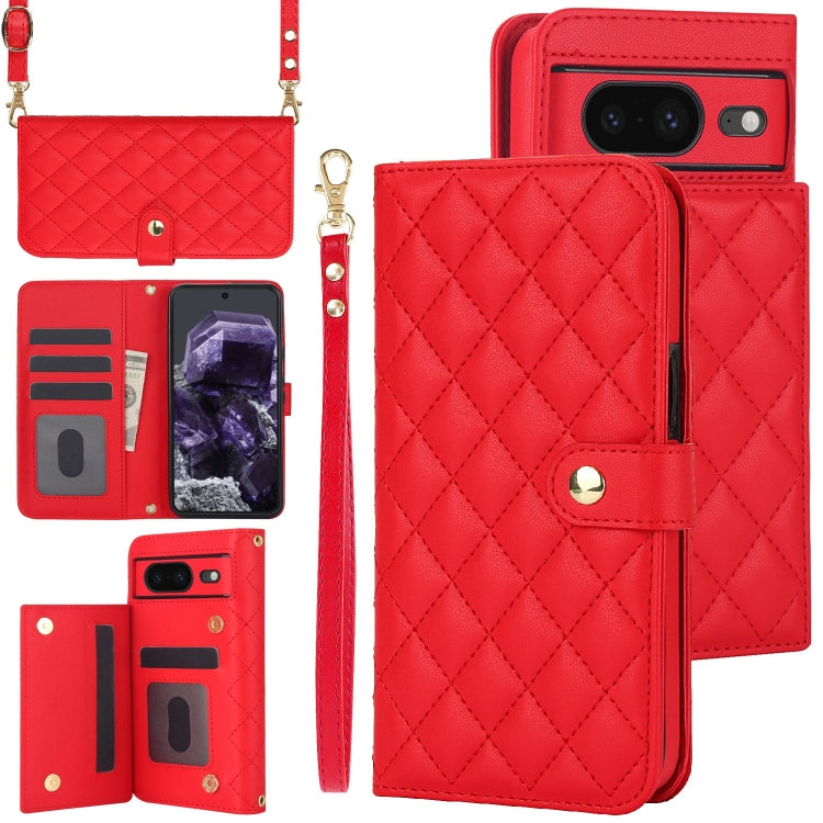 For Google Pixel 8a Crossbody Multifunction Rhombic Leather Phone Case(Red) - free shipping - PMC TechLife - Order now!