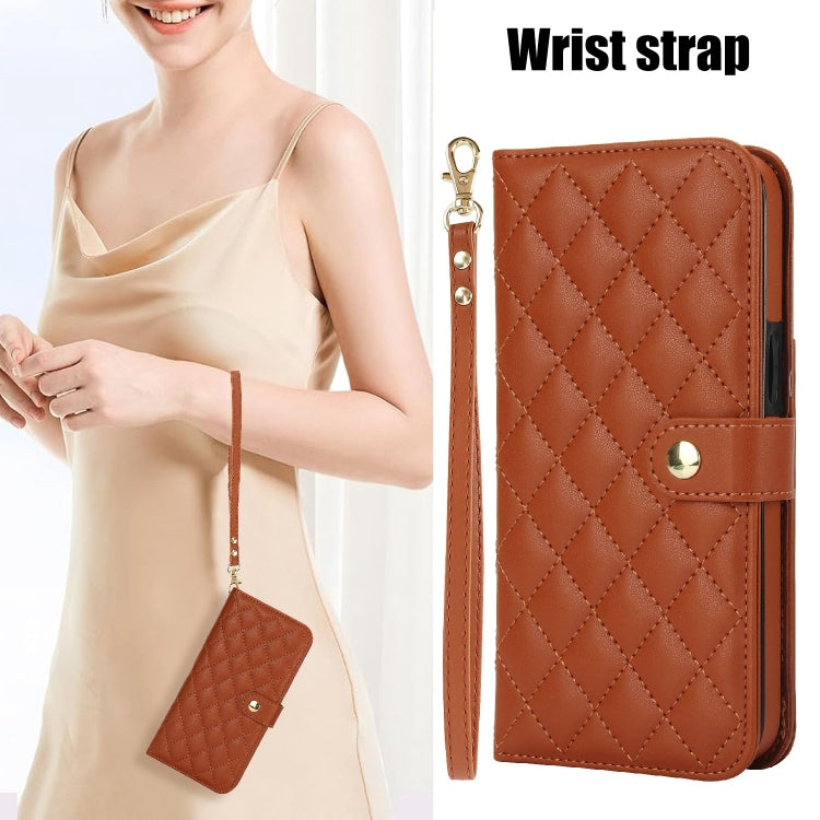 For Google Pixel 8a Crossbody Multifunction Rhombic Leather Phone Case(Brown) - Google Cases by PMC TechLife | Online Shopping South Africa | PMC TechLife | Buy Now Pay Later Mobicred